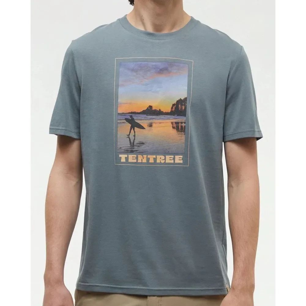 Tentree Surf Memento Regular Fit Printed Graphic T-shirt Anchor Gray Small